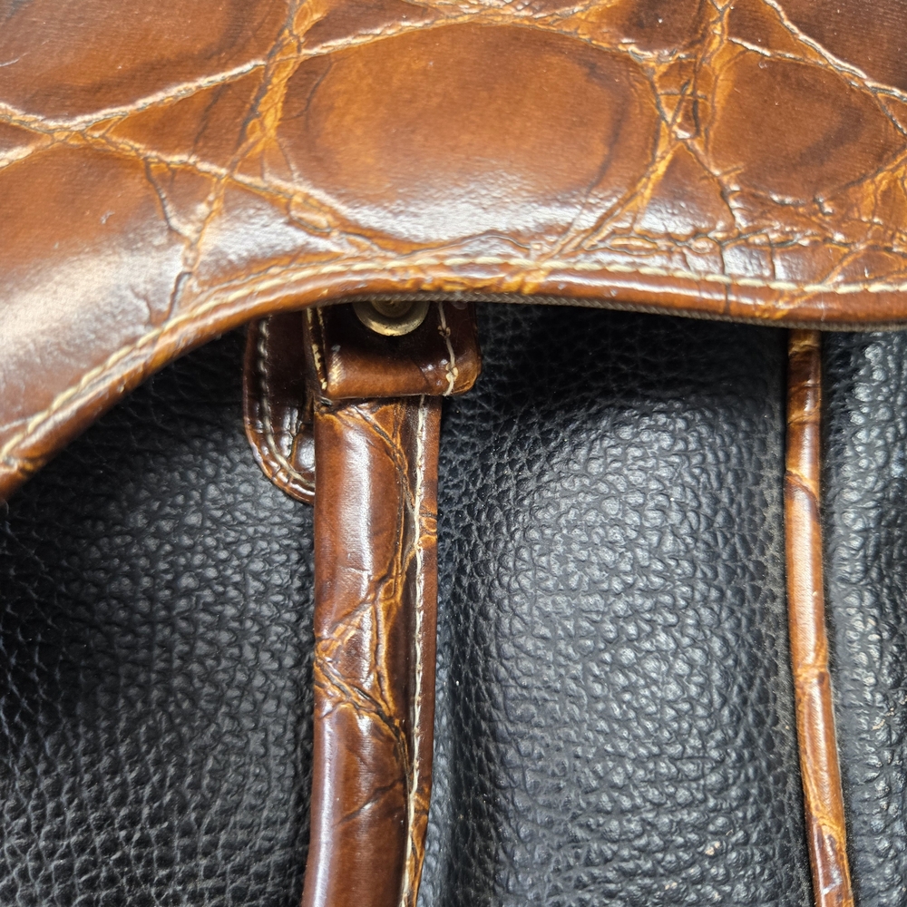 EUC Brown and Black Croc-Embossed Handbag - Picture 6 of 10
